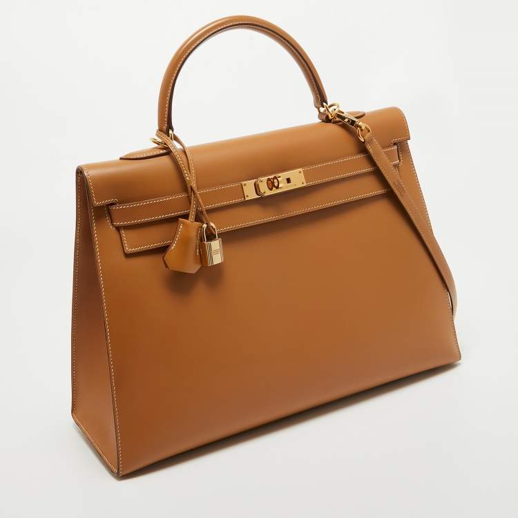 Pre Owned Hermes Naturel Vache Leather Gold Finish Kelly Sellier 35 Bag