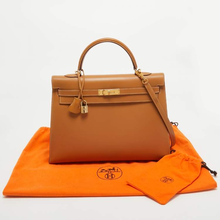 Pre Owned Hermes Naturel Vache Leather Gold Finish Kelly Sellier 35 Bag