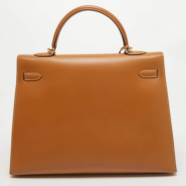 Pre Owned Hermes Naturel Vache Leather Gold Finish Kelly Sellier 35 Bag