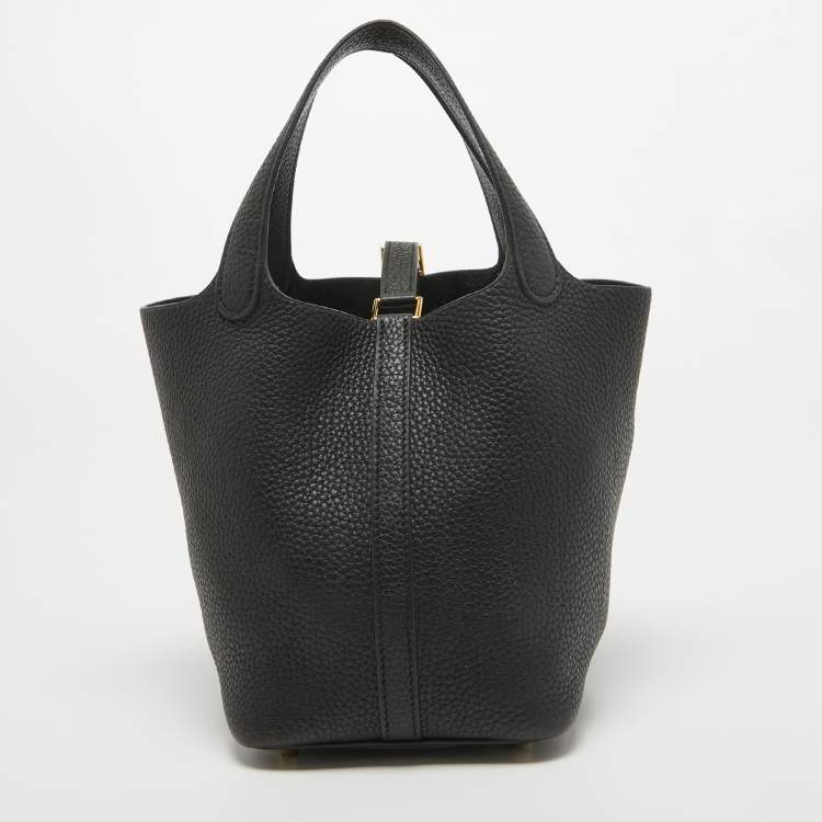 Pre Owned Hermes Noir Taurillon Clemence Leather Picotin Lock 18 Bag