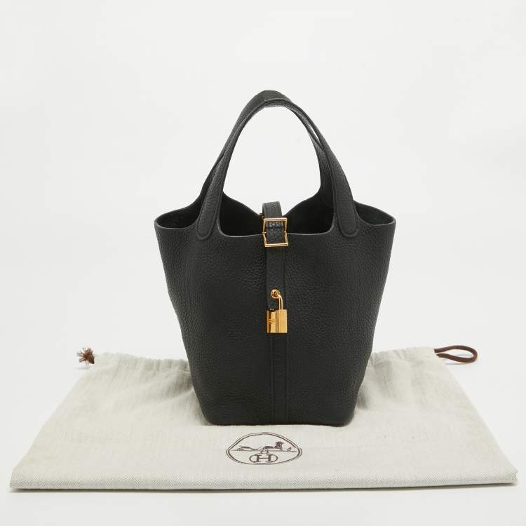 Pre Owned Hermes Noir Taurillon Clemence Leather Picotin Lock 18 Bag