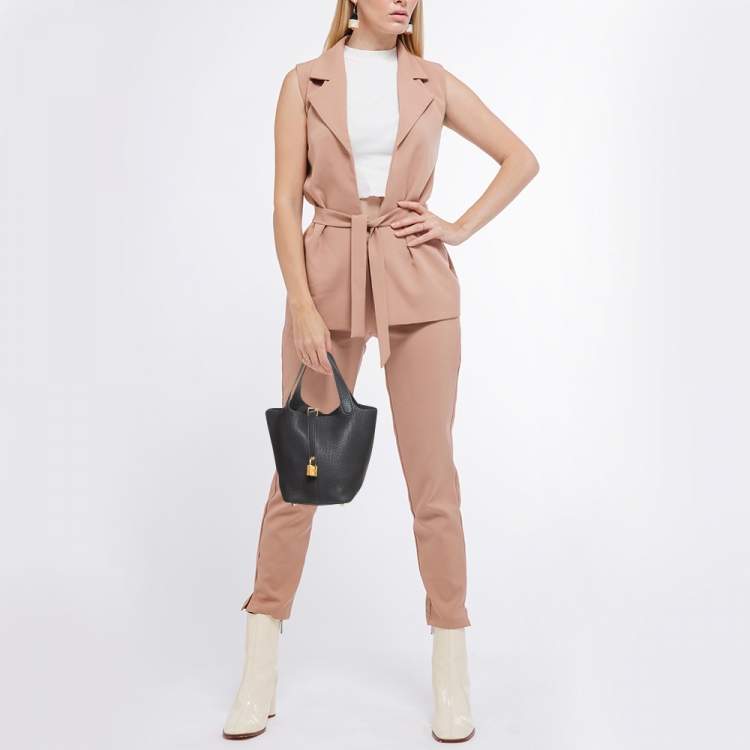 Pre Owned Hermes Noir Taurillon Clemence Leather Picotin Lock 18 Bag