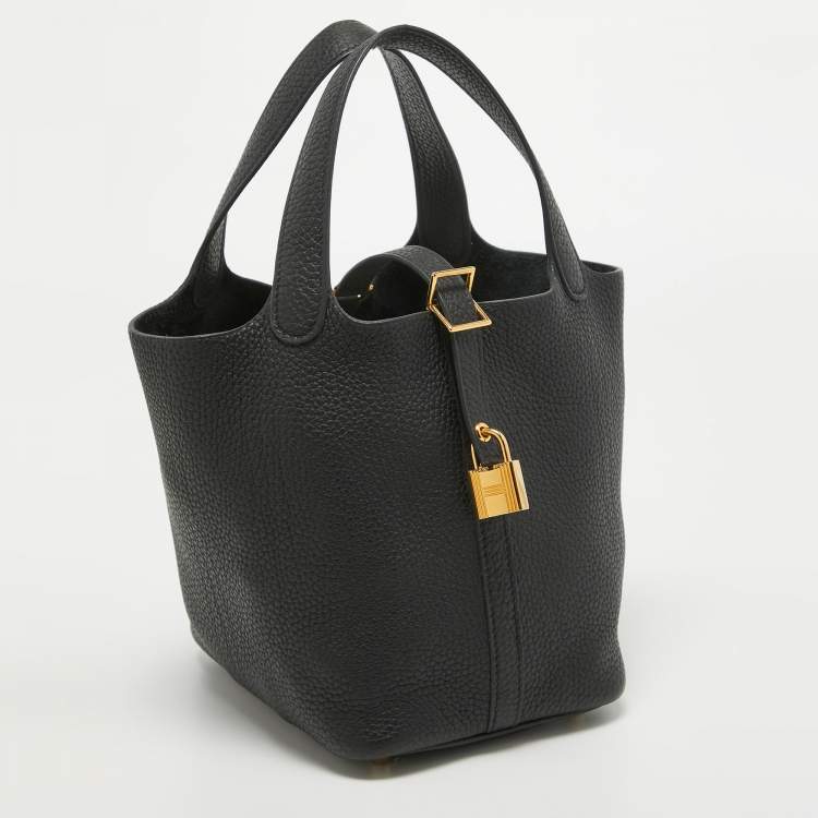 Pre Owned Hermes Noir Taurillon Clemence Leather Picotin Lock 18 Bag