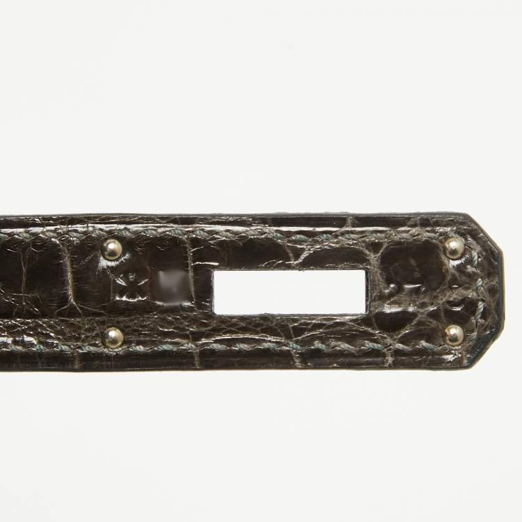 Pre Owned Hermes Graphite Crocodile Porosus Palladium Finish Birkin 35 Bag