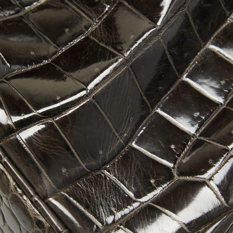 Pre Owned Hermes Graphite Crocodile Porosus Palladium Finish Birkin 35 Bag