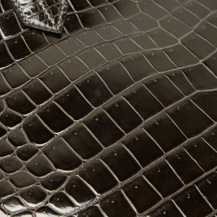 Pre Owned Hermes Graphite Crocodile Porosus Palladium Finish Birkin 35 Bag