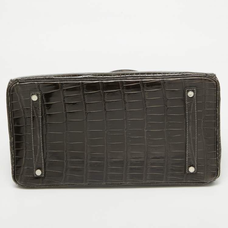 Pre Owned Hermes Graphite Crocodile Porosus Palladium Finish Birkin 35 Bag