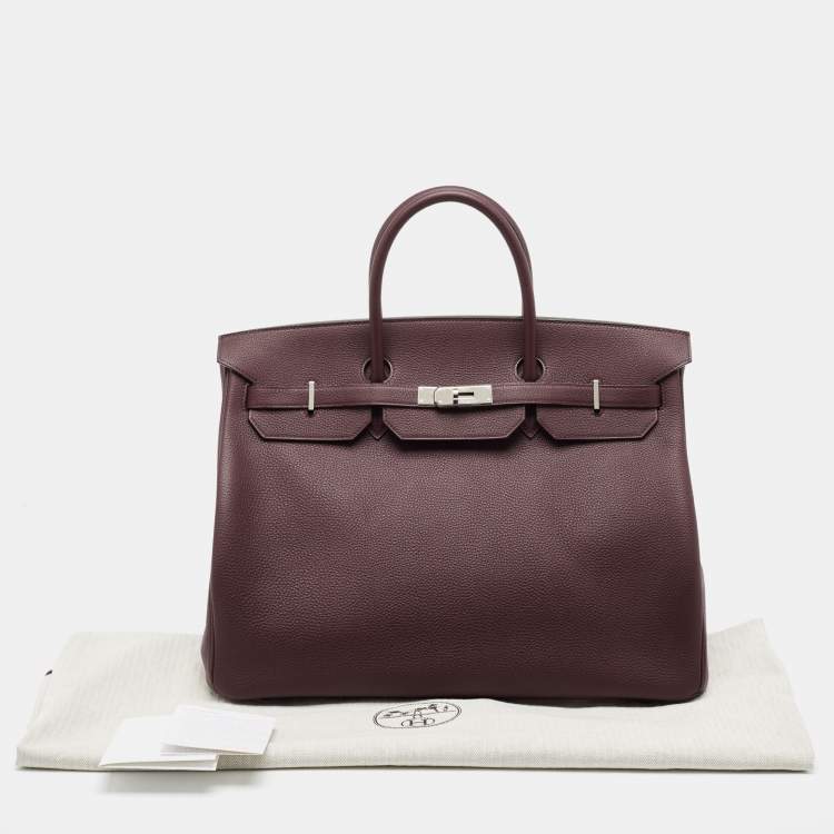 Pre Owned Hermes Bordeaux Togo Leather Palladium Finish Birkin 40 Bag