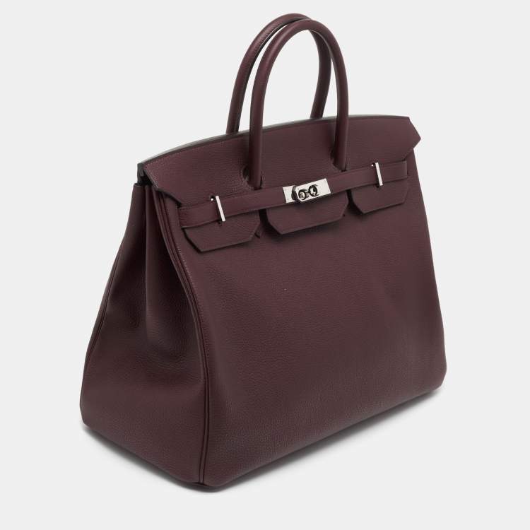 Pre Owned Hermes Bordeaux Togo Leather Palladium Finish Birkin 40 Bag