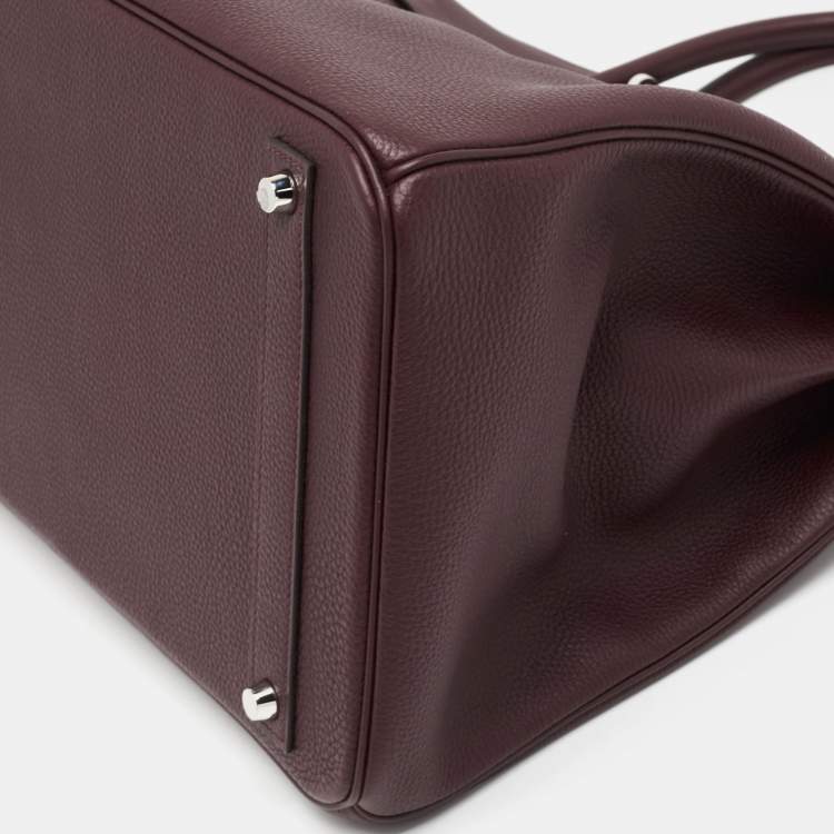 Pre Owned Hermes Bordeaux Togo Leather Palladium Finish Birkin 40 Bag