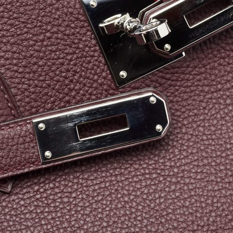 Pre Owned Hermes Bordeaux Togo Leather Palladium Finish Birkin 40 Bag