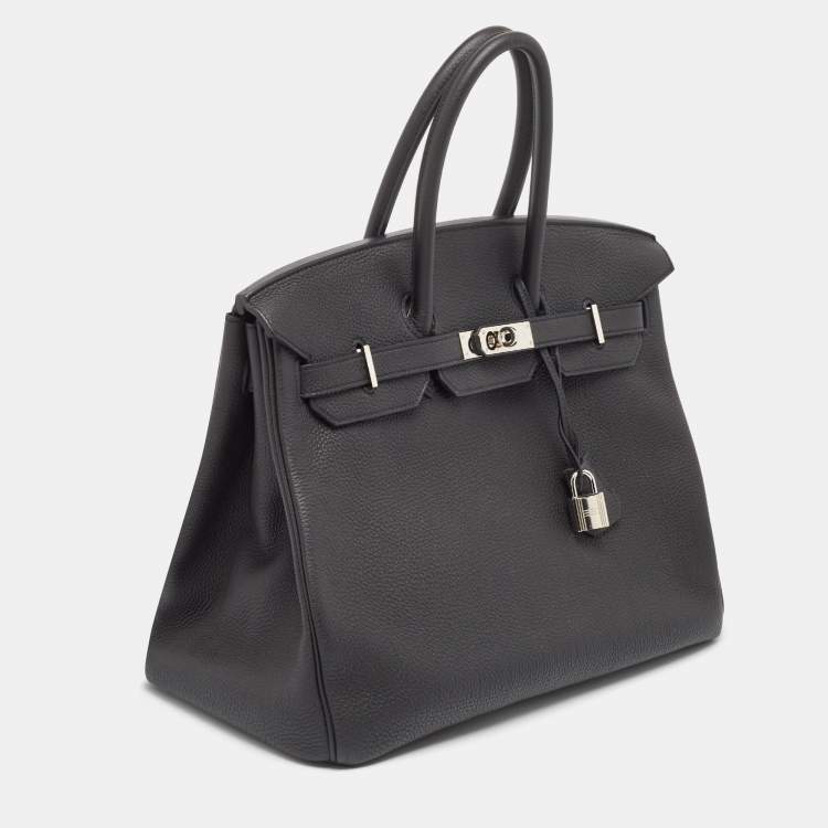 Pre Owned Hermes Noir Togo Leather Palladium Finish Birkin 35 Bag 