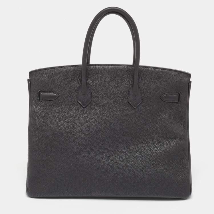 Pre Owned Hermes Noir Togo Leather Palladium Finish Birkin 35 Bag 