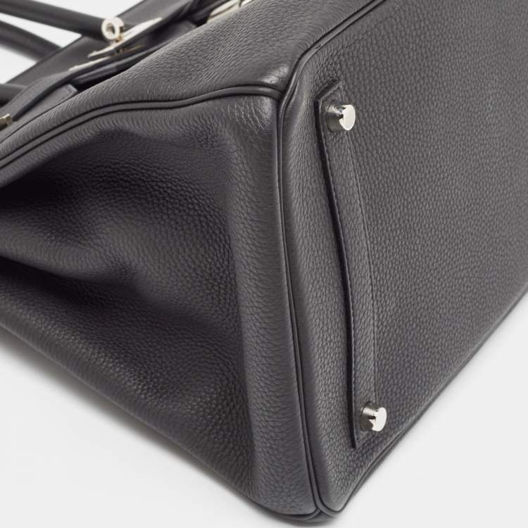 Pre Owned Hermes Noir Togo Leather Palladium Finish Birkin 35 Bag 