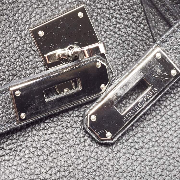 Pre Owned Hermes Noir Togo Leather Palladium Finish Birkin 35 Bag 