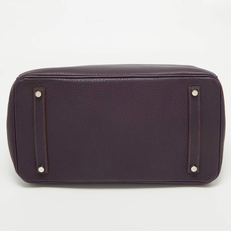 Pre Owned Hermes Raisin Taurillon Clemence Leather Palladium Finish Birkin 35 Bag