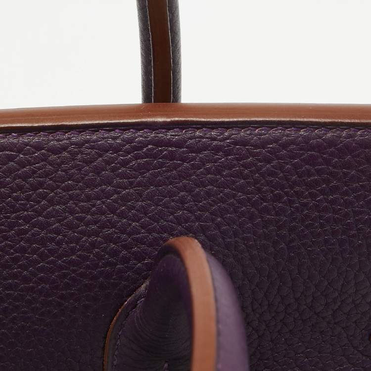 Pre Owned Hermes Raisin Taurillon Clemence Leather Palladium Finish Birkin 35 Bag