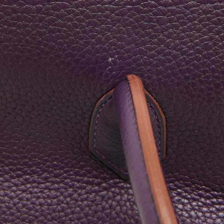 Pre Owned Hermes Raisin Taurillon Clemence Leather Palladium Finish Birkin 35 Bag
