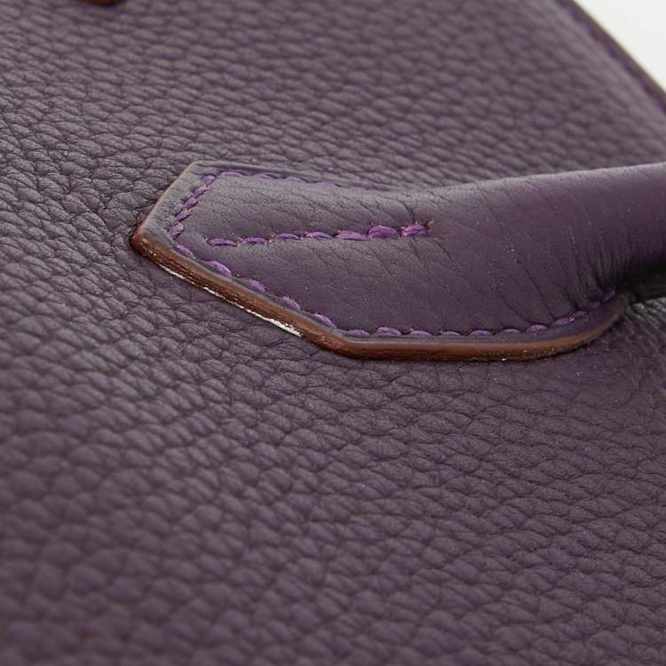Pre Owned Hermes Raisin Taurillon Clemence Leather Palladium Finish Birkin 35 Bag