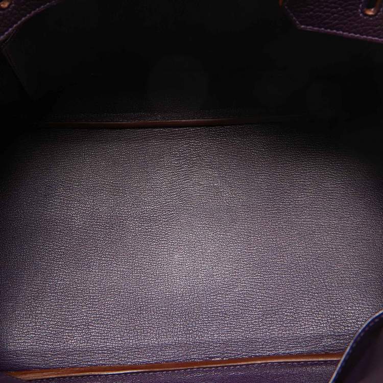 Pre Owned Hermes Raisin Taurillon Clemence Leather Palladium Finish Birkin 35 Bag