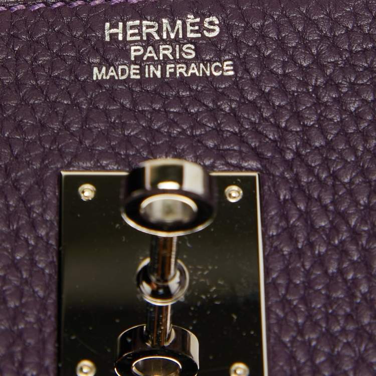 Pre Owned Hermes Raisin Taurillon Clemence Leather Palladium Finish Birkin 35 Bag