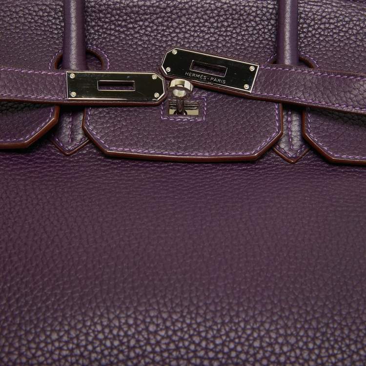 Pre Owned Hermes Raisin Taurillon Clemence Leather Palladium Finish Birkin 35 Bag