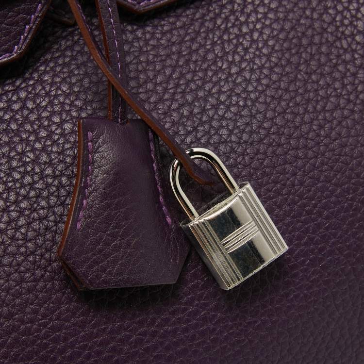 Pre Owned Hermes Raisin Taurillon Clemence Leather Palladium Finish Birkin 35 Bag