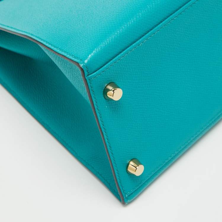 Pre Owned Hermes Bleu Paon Epsom Leather Gold Finish Kelly Sellier 32 Bag
