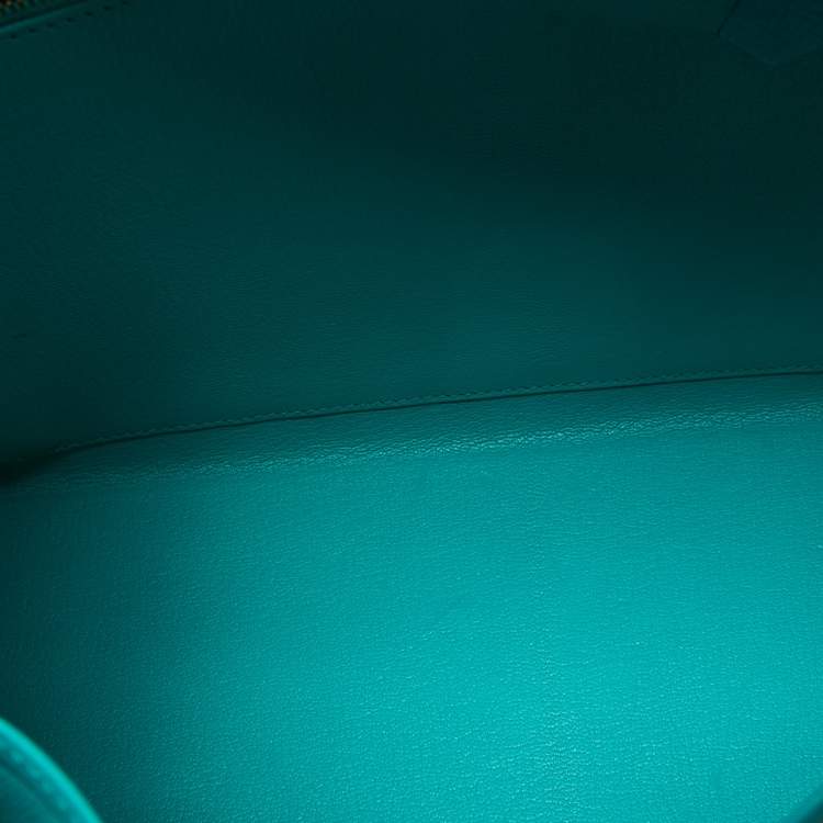 Pre Owned Hermes Bleu Paon Epsom Leather Gold Finish Kelly Sellier 32 Bag