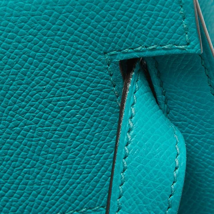 Pre Owned Hermes Bleu Paon Epsom Leather Gold Finish Kelly Sellier 32 Bag