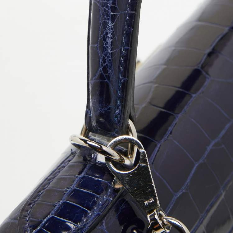 Pre Owned Hermes Bleu Roi Shine Crocodile Porosus Palladium Finish Kelly Sellier 40 Bag