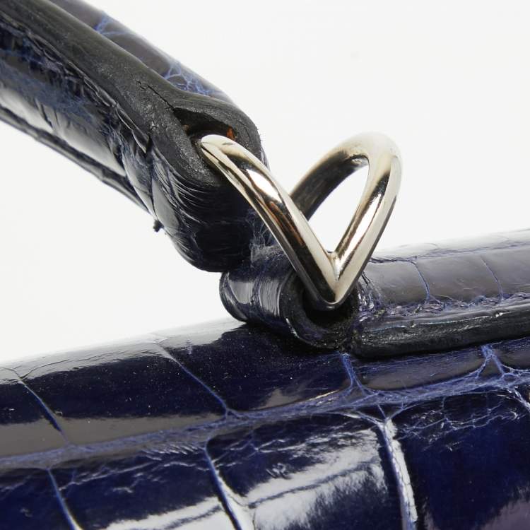 Pre Owned Hermes Bleu Roi Shine Crocodile Porosus Palladium Finish Kelly Sellier 40 Bag