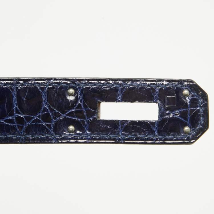 Pre Owned Hermes Bleu Roi Shine Crocodile Porosus Palladium Finish Kelly Sellier 40 Bag