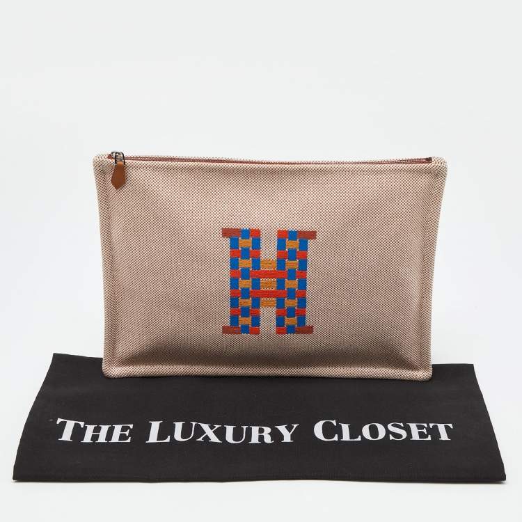 مملوكة مسبقًا Hermes Cognac Toile H Tissage Case