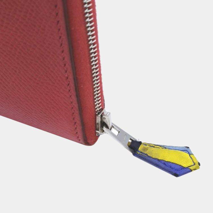 Pre Owned Hermes Rose Jaipur Epsom Leather Azap Silk In Zip Around Wallet