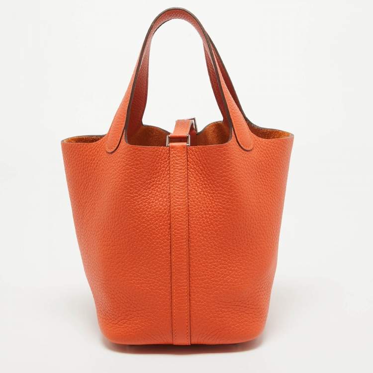 Pre Owned Hermes Feu Taurillon Clemence Leather Picotin Lock 18 Bag