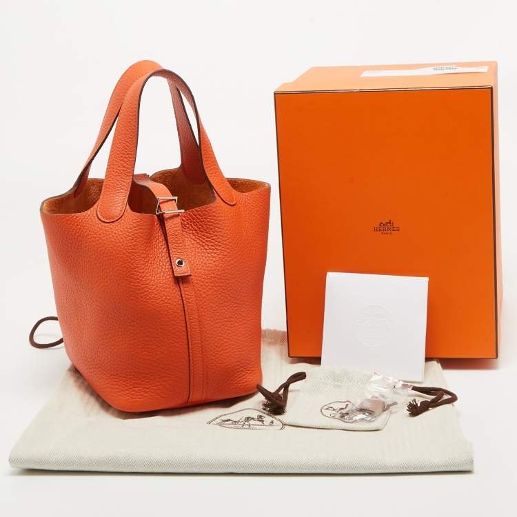 Pre Owned Hermes Feu Taurillon Clemence Leather Picotin Lock 18 Bag