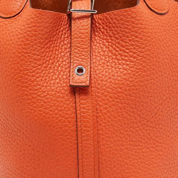 Pre Owned Hermes Feu Taurillon Clemence Leather Picotin Lock 18 Bag