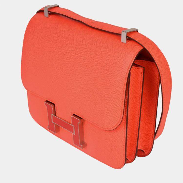 Pre Owned HERMES Constance 3 24 Rose Texas Vaux Epson Y stamped silver lacquer hardware shoulder bag