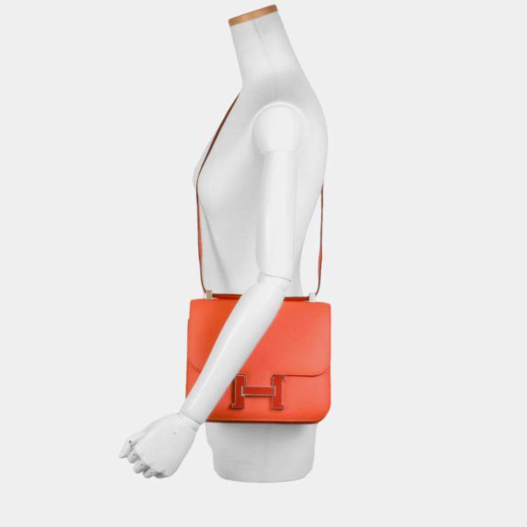 Pre Owned HERMES Constance 3 24 Rose Texas Vaux Epson Y stamped silver lacquer hardware shoulder bag
