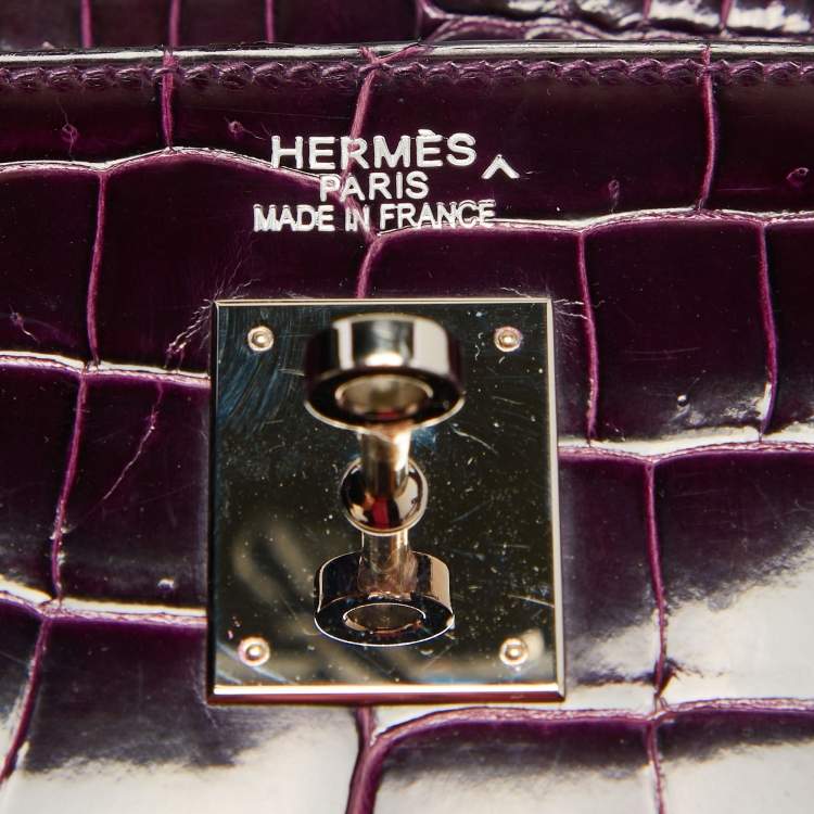 Pre Owned Hermes Amethyst Crocodile Porosus Palladium Finish Birkin 40 Bag