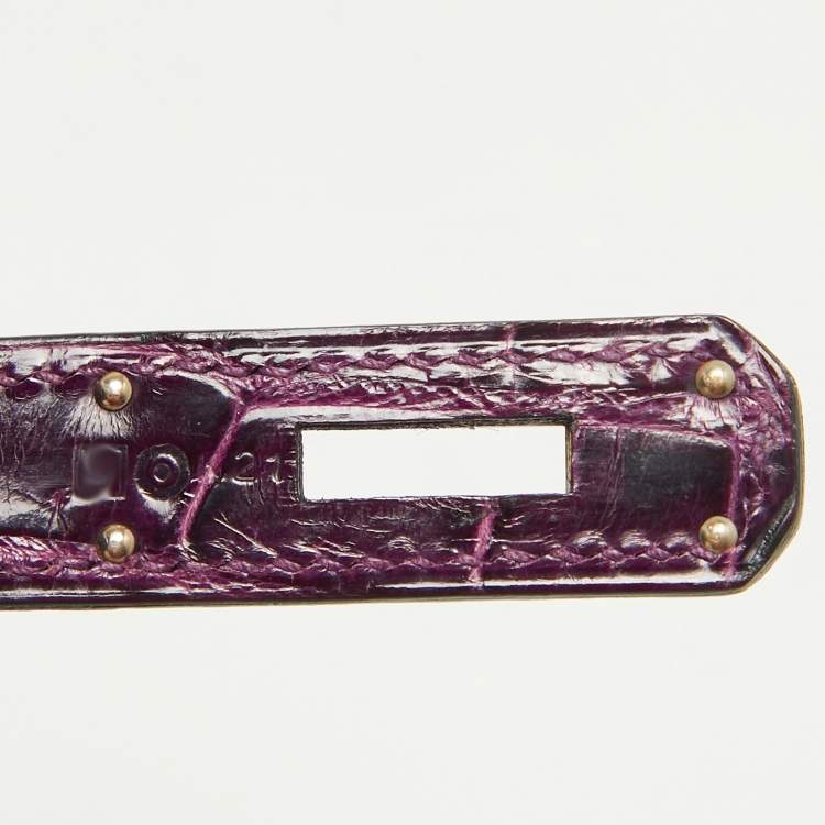 Pre Owned Hermes Amethyst Crocodile Porosus Palladium Finish Birkin 40 Bag