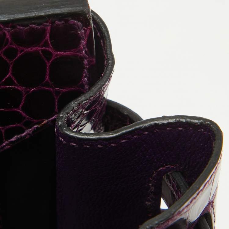 Pre Owned Hermes Amethyst Crocodile Porosus Palladium Finish Birkin 40 Bag