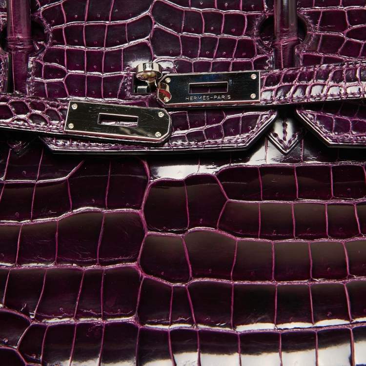 Pre Owned Hermes Amethyst Crocodile Porosus Palladium Finish Birkin 40 Bag
