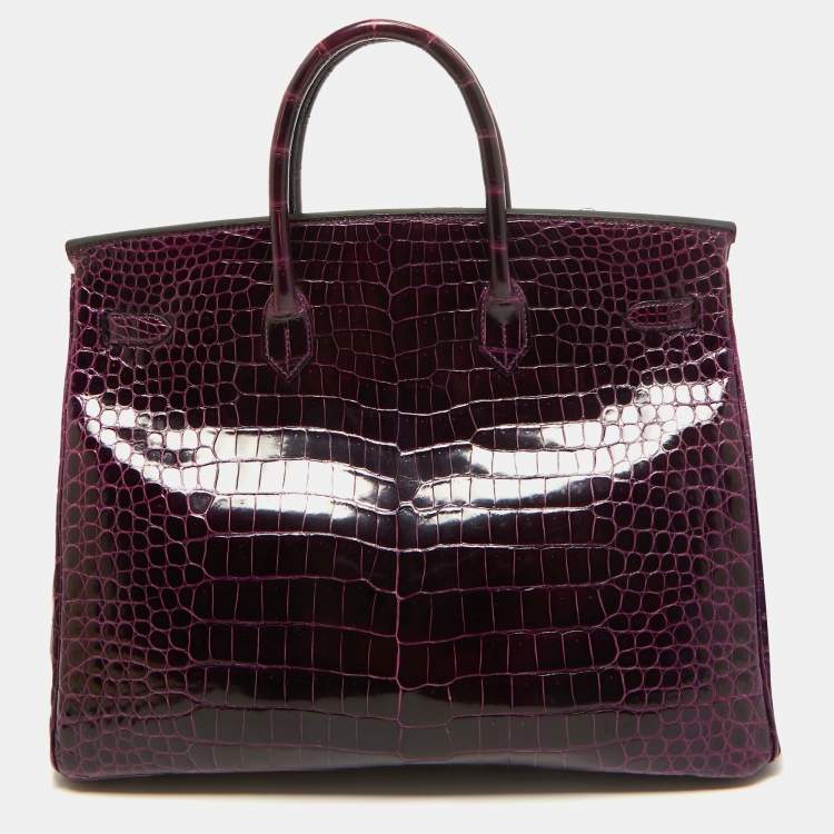 Pre Owned Hermes Amethyst Crocodile Porosus Palladium Finish Birkin 40 Bag