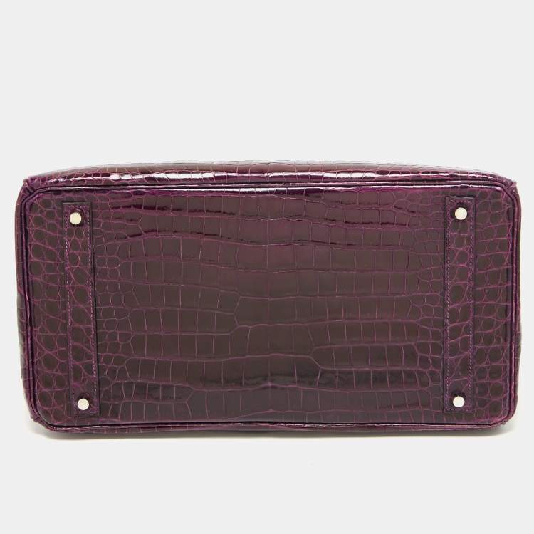 Pre Owned Hermes Amethyst Crocodile Porosus Palladium Finish Birkin 40 Bag