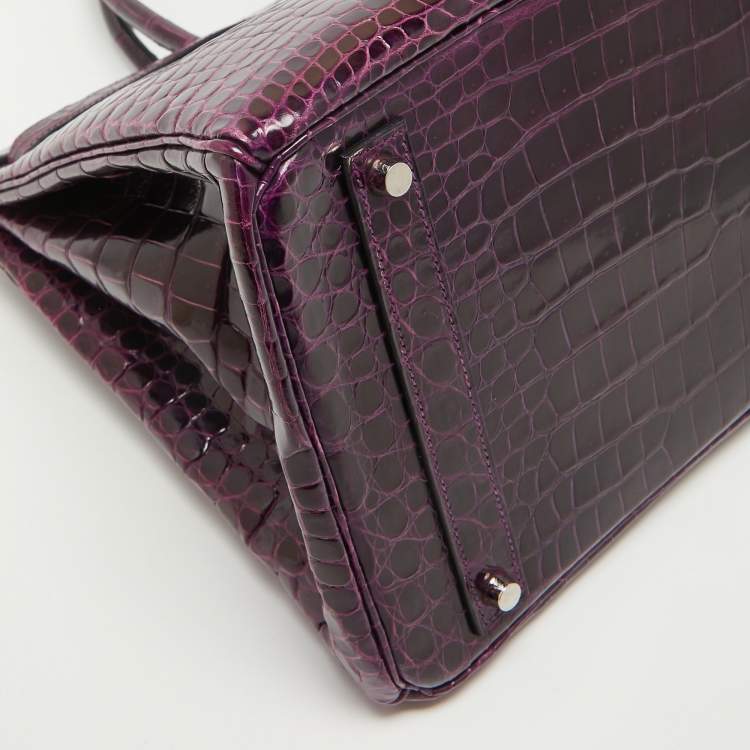 Pre Owned Hermes Amethyst Crocodile Porosus Palladium Finish Birkin 40 Bag