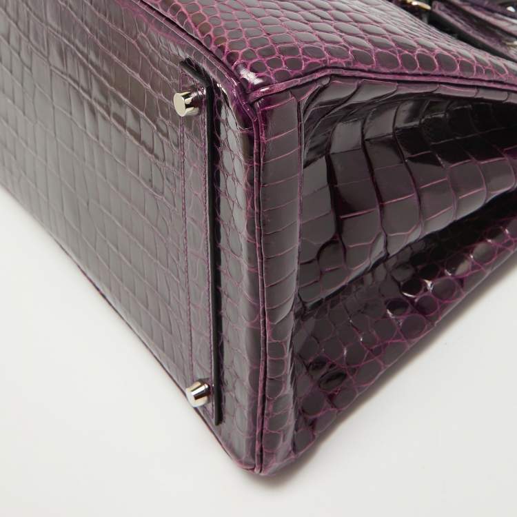 Pre Owned Hermes Amethyst Crocodile Porosus Palladium Finish Birkin 40 Bag