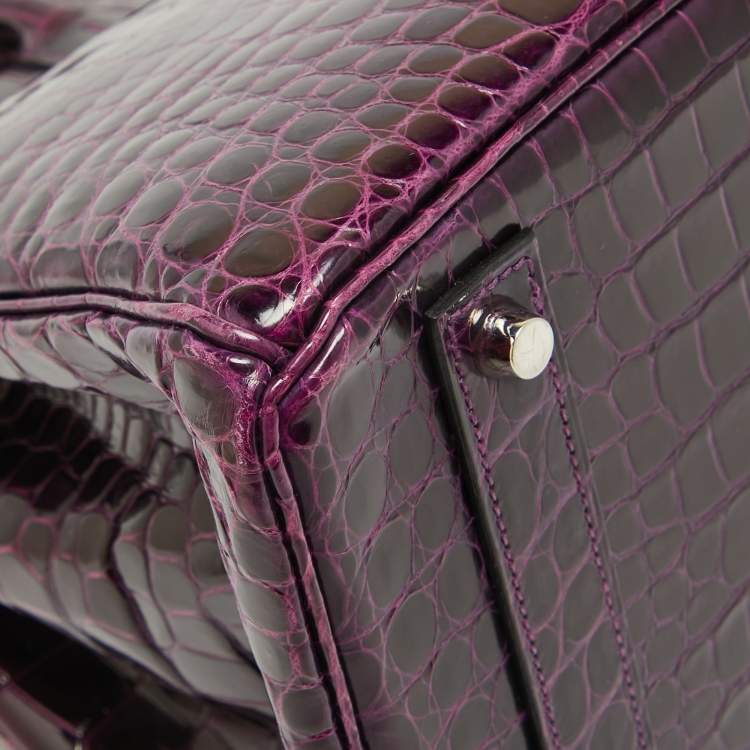 Pre Owned Hermes Amethyst Crocodile Porosus Palladium Finish Birkin 40 Bag