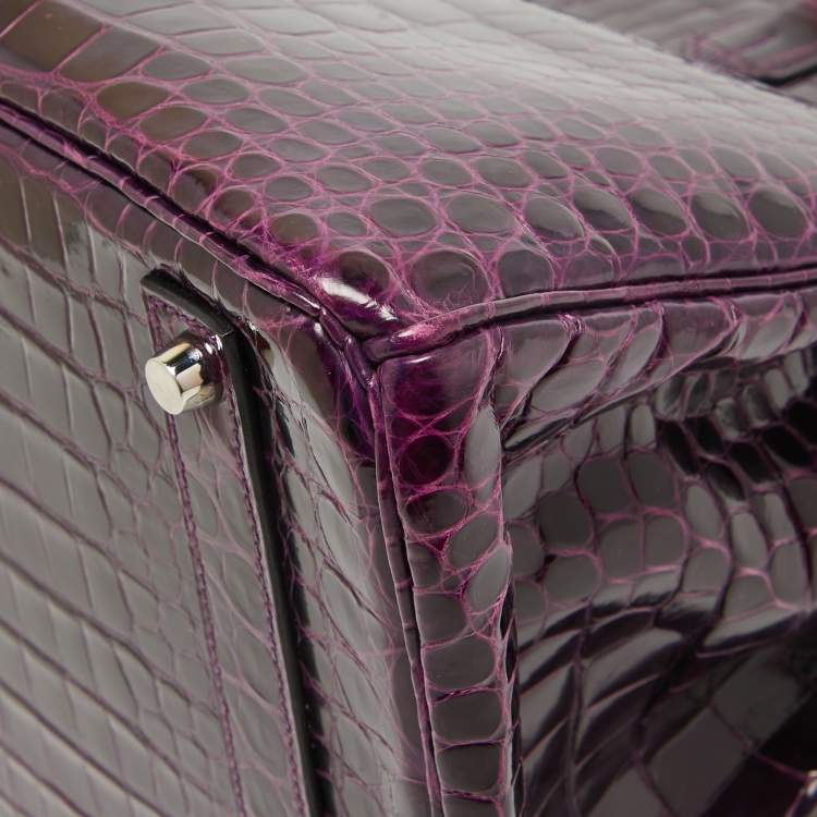 Pre Owned Hermes Amethyst Crocodile Porosus Palladium Finish Birkin 40 Bag